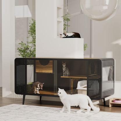 55.12 "Spacious Cat House with Tempered Glass, for Living Room