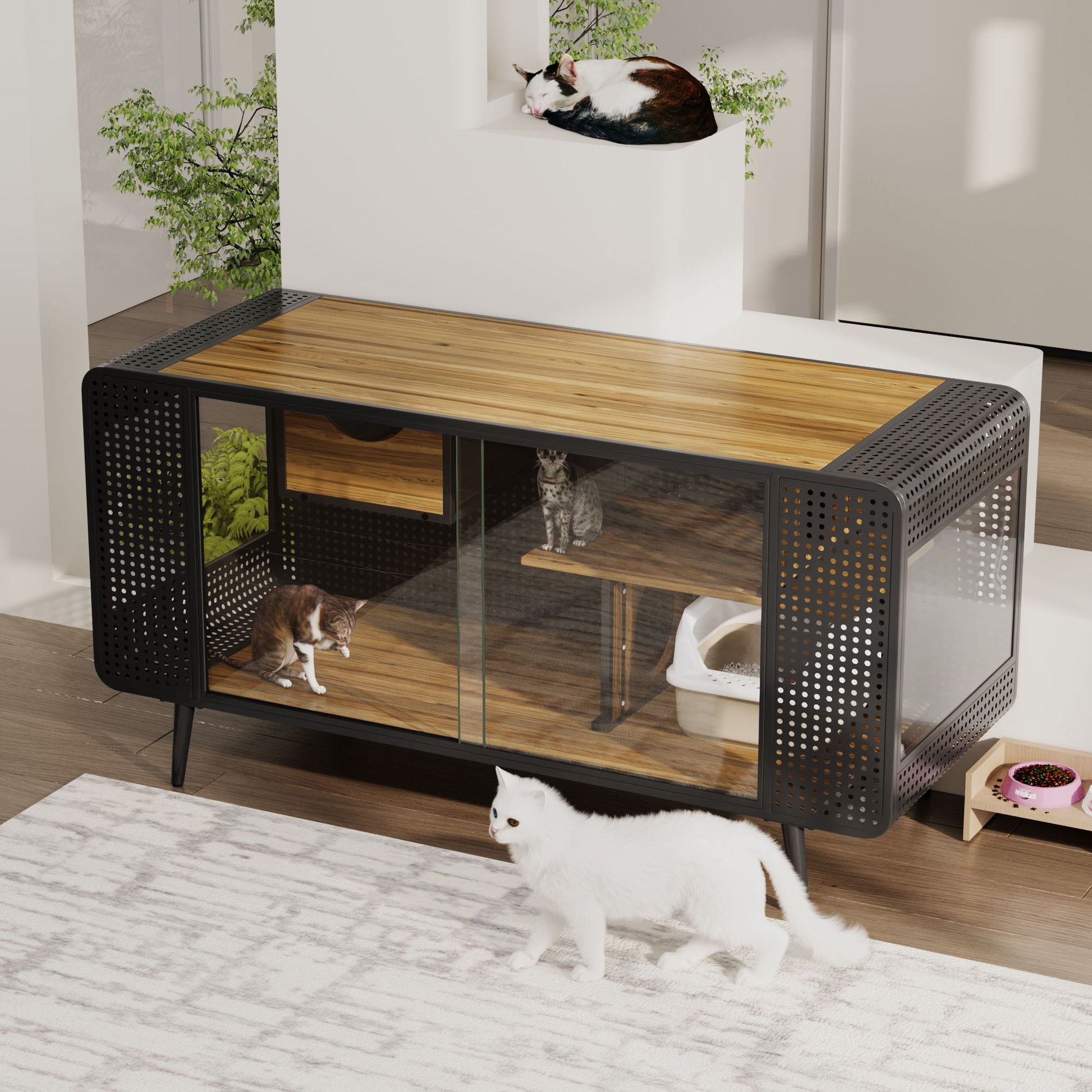 55.12 "Spacious Cat House with Tempered Glass, for Living Room