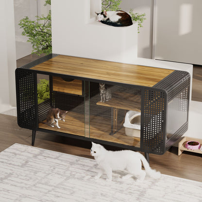 55.12 "Spacious Cat House with Tempered Glass, for Living Room