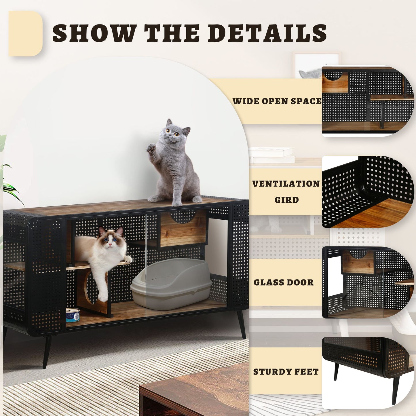 55.12 "Spacious Cat House with Tempered Glass, for Living Room