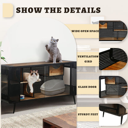 55.12 "Spacious Cat House with Tempered Glass, for Living Room