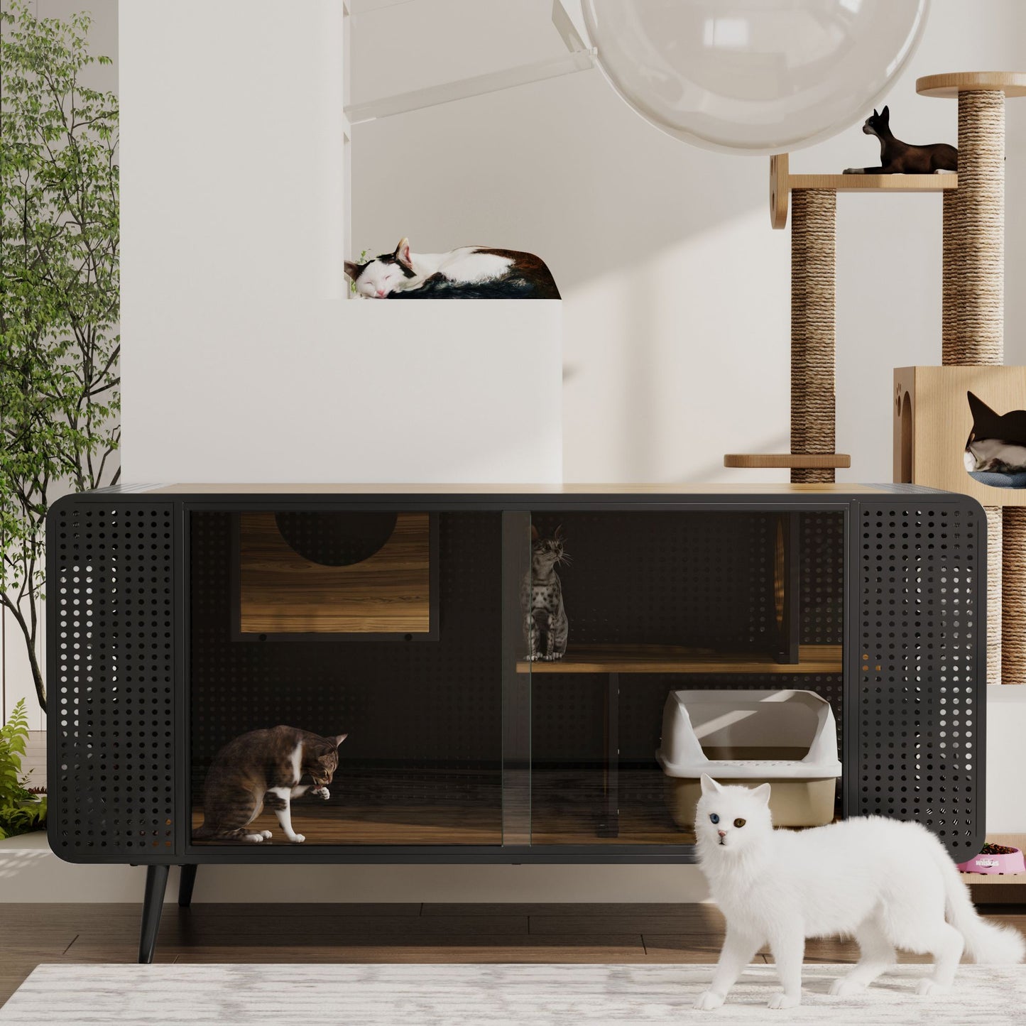 55.12 "Spacious Cat House with Tempered Glass, for Living Room