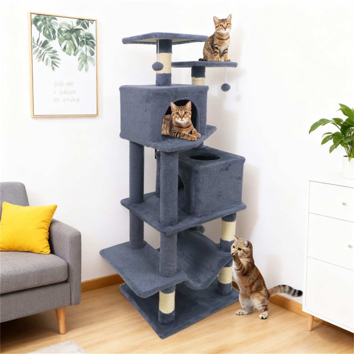 57" Multi-Level Cat Tree for Multi-Cat Households, 2 Condos &