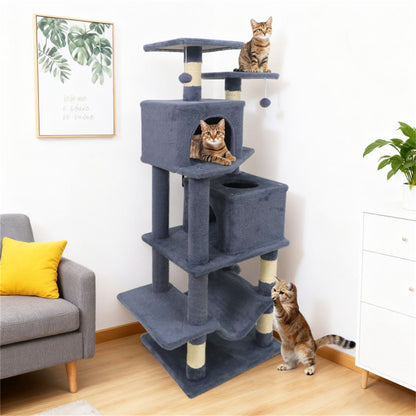 57" Multi-Level Cat Tree for Multi-Cat Households, 2 Condos &
