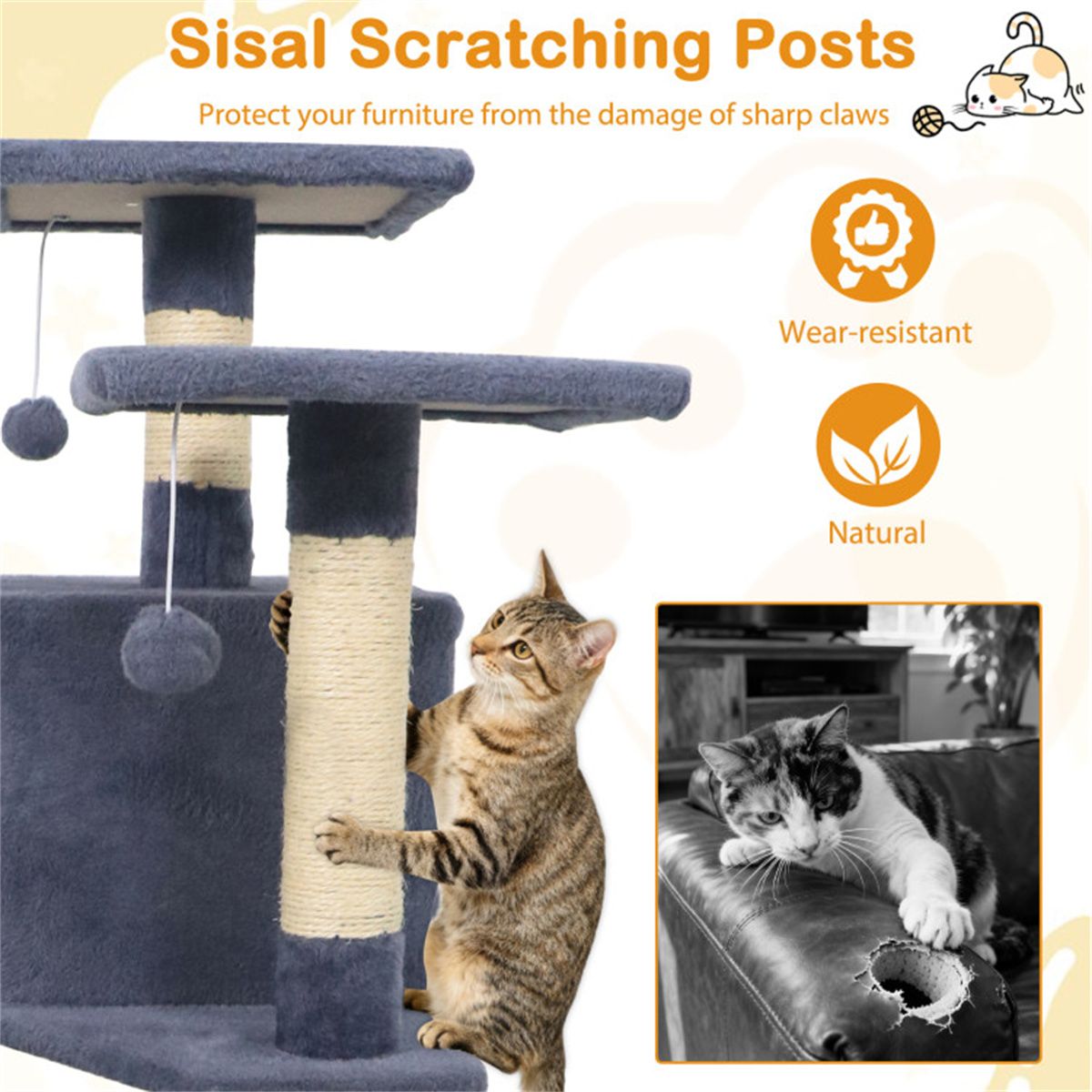 57" Multi-Level Cat Tree for Multi-Cat Households, 2 Condos &