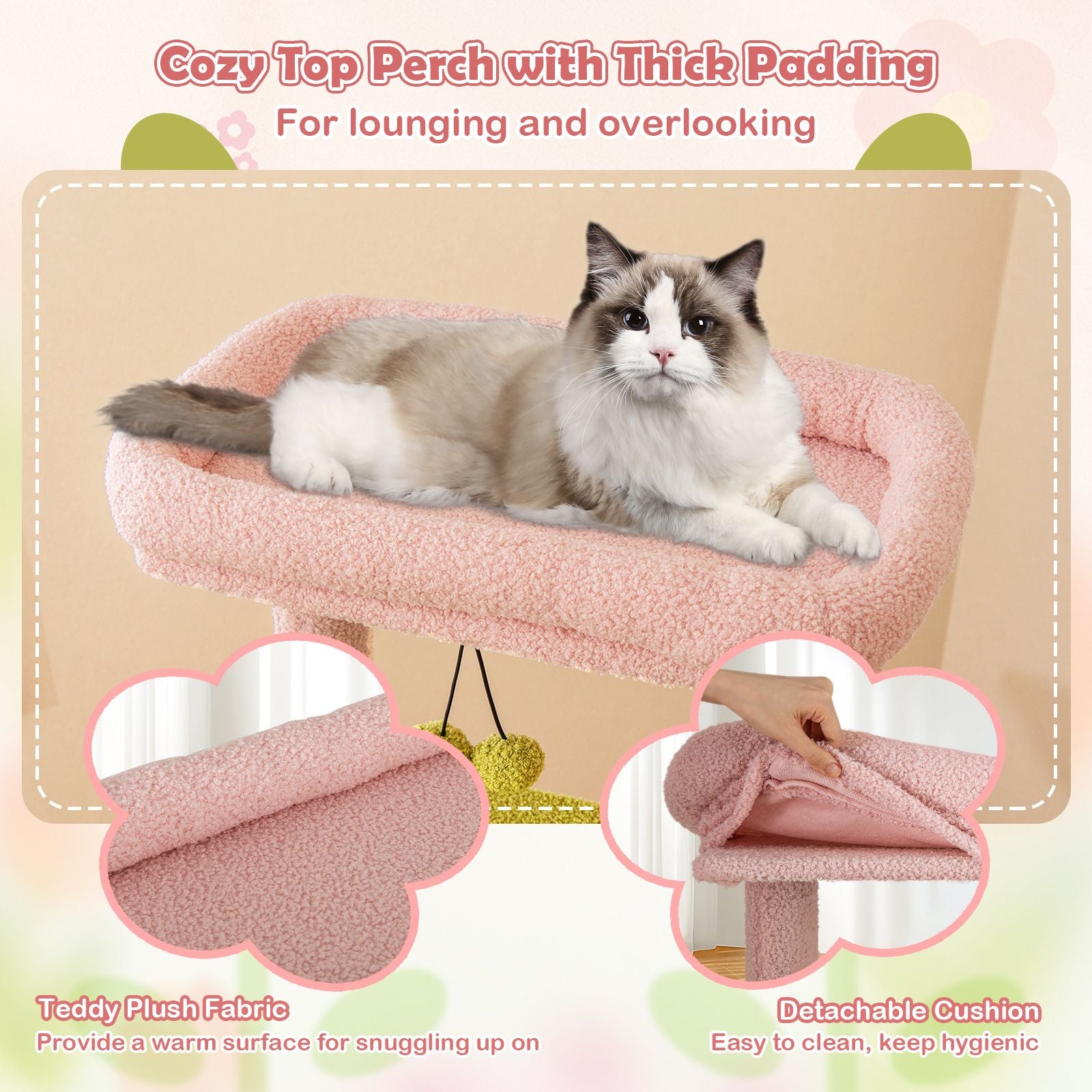 Inch Tall Multi-Level Cat Tree Aesthetic Floral Kitten Tower
