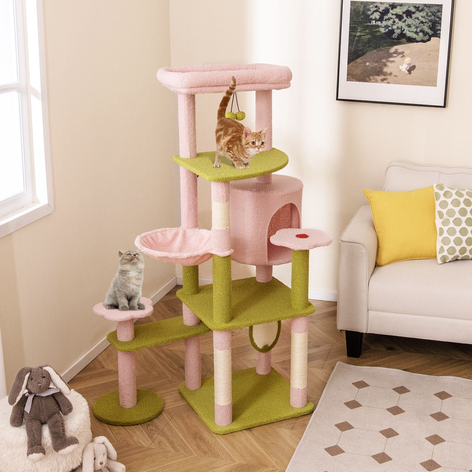 Inch Tall Multi-Level Cat Tree Aesthetic Floral Kitten Tower