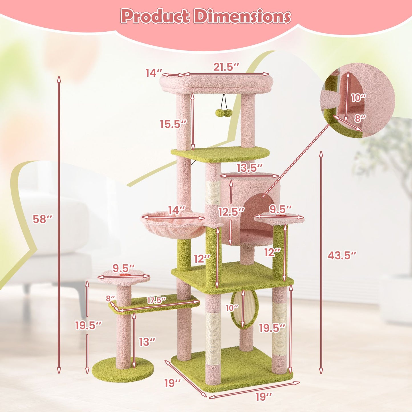 Inch Tall Multi-Level Cat Tree Aesthetic Floral Kitten Tower