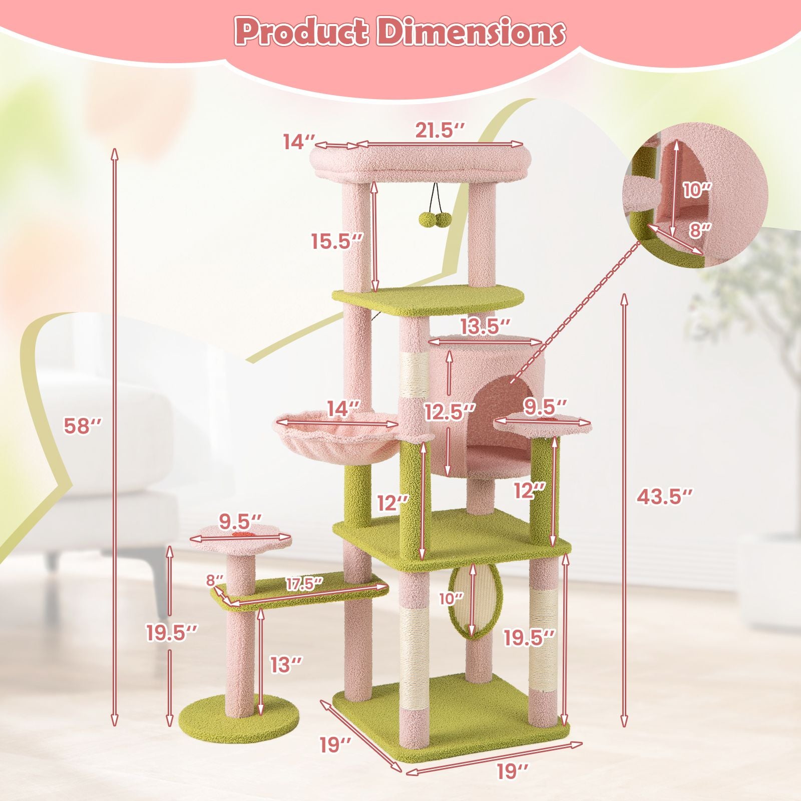 Inch Tall Multi-Level Cat Tree Aesthetic Floral Kitten Tower