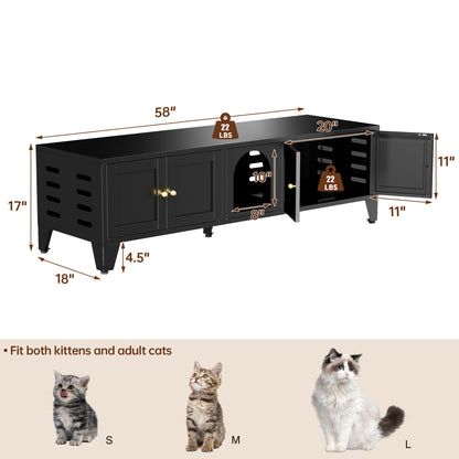 58" Metal Cat Litter Box Enclosure, Hidden Litter Box Furniture