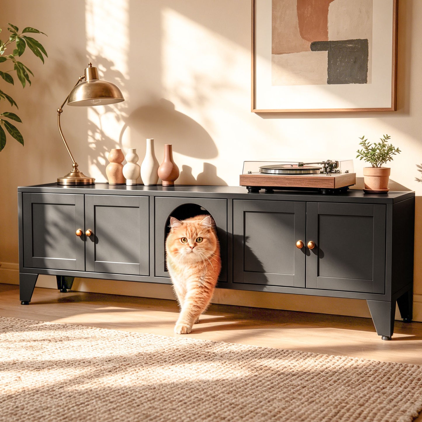 58" Metal Cat Litter Box Enclosure, Hidden Litter Box Furniture
