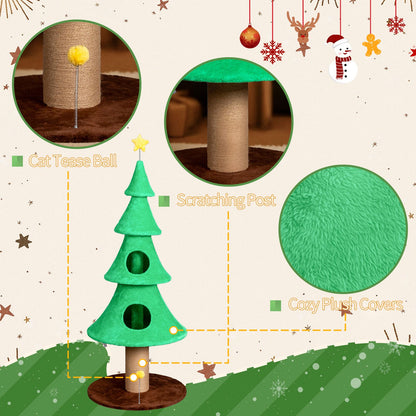 59in Large Tall Christmas Tree Cat Tower with 2 Cat Condos &
