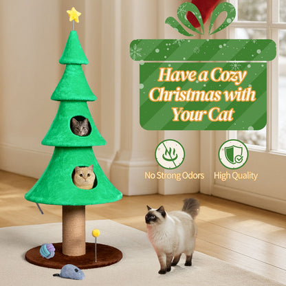 59in Large Tall Christmas Tree Cat Tower with 2 Cat Condos &