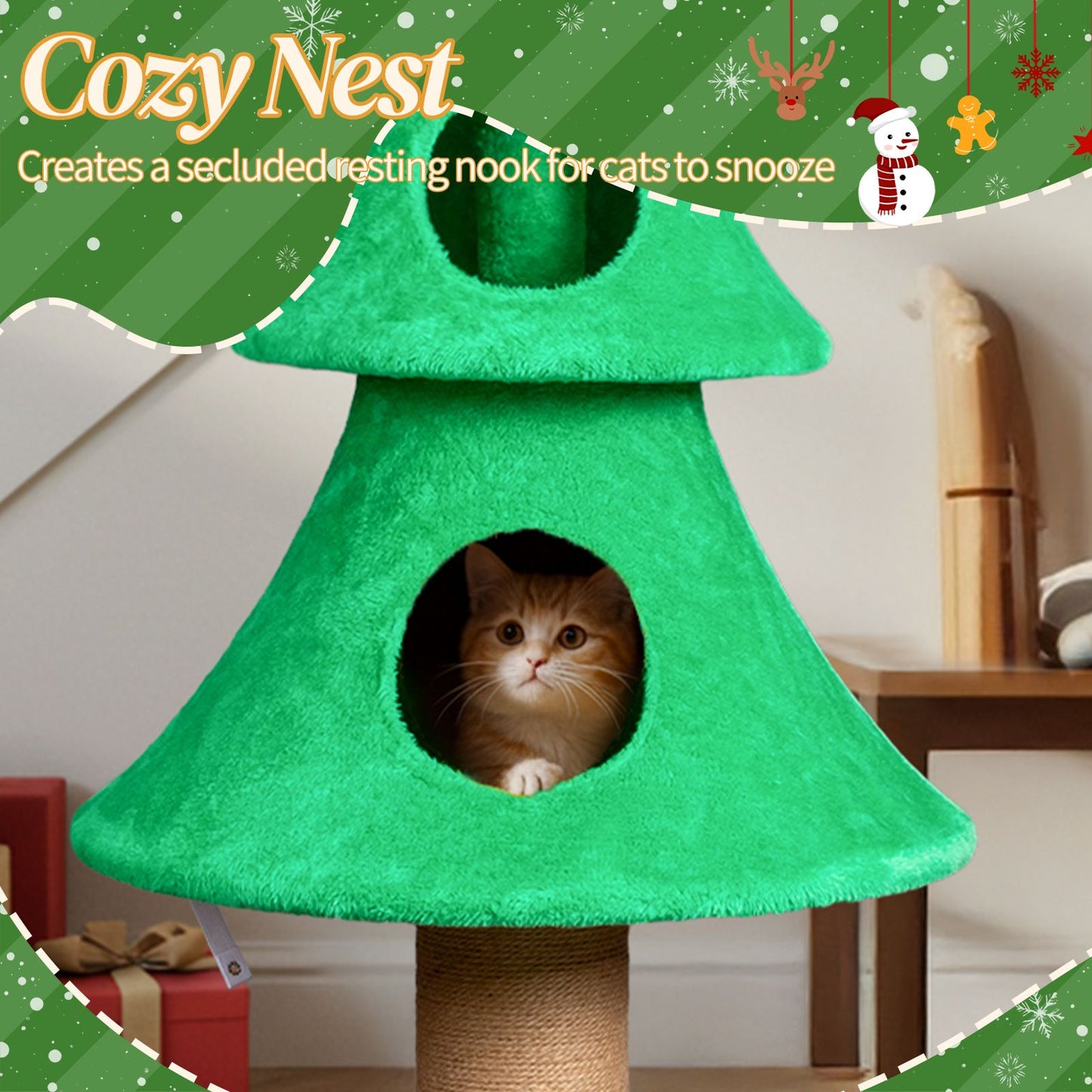 59in Large Tall Christmas Tree Cat Tower with 2 Cat Condos &