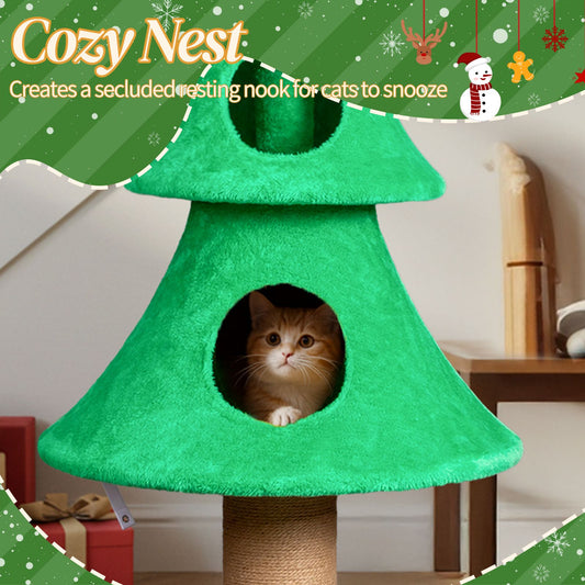 59in Large Tall Christmas Tree Cat Tower with 2 Cat Condos &