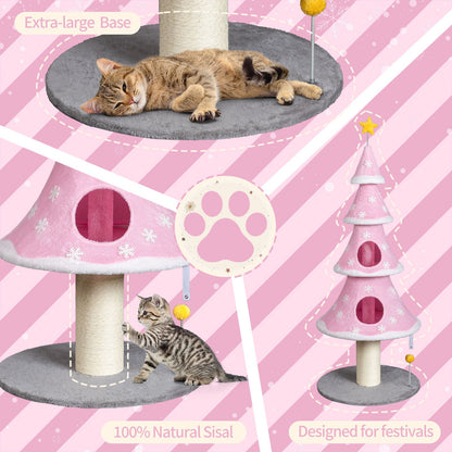 59in Large Tall Christmas Tree Cat Tower with 2 Cat Condos &
