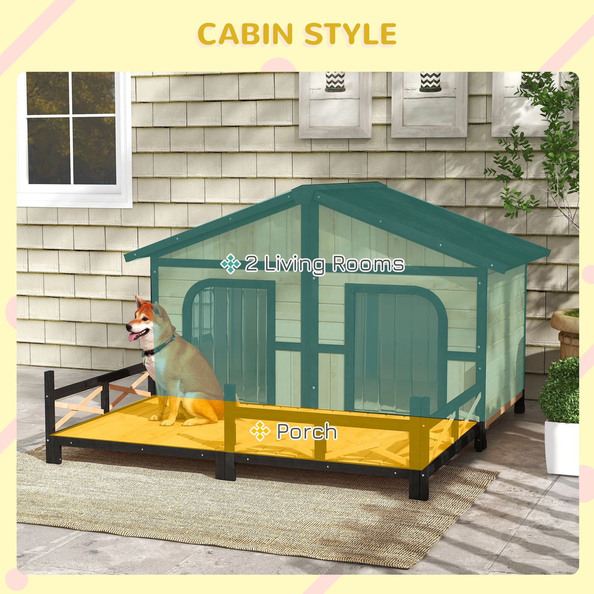 X39" Large Wooden Dog House Raised Weatherproof Rustic Log Cabin