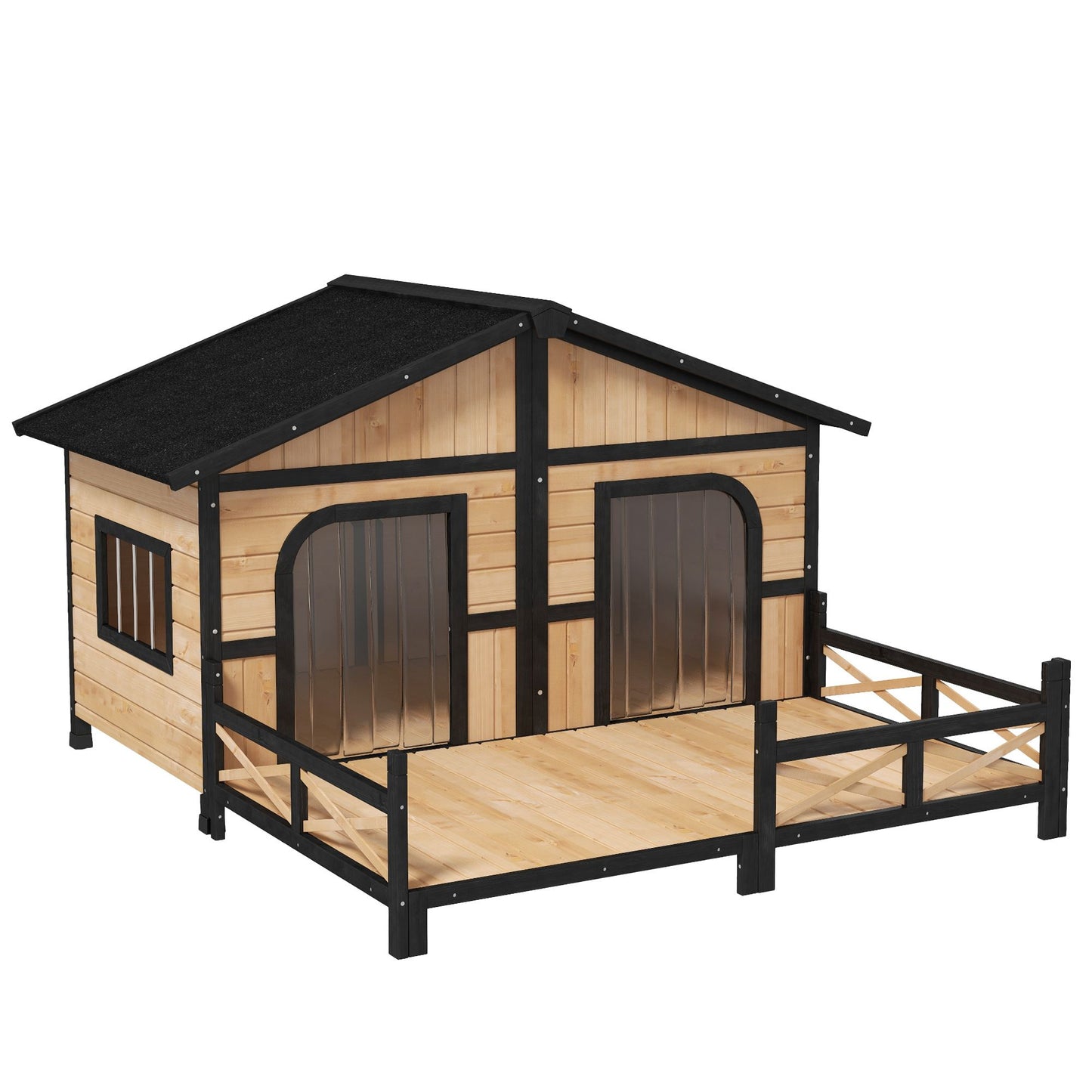 X39" Large Wooden Dog House Raised Weatherproof Rustic Log Cabin