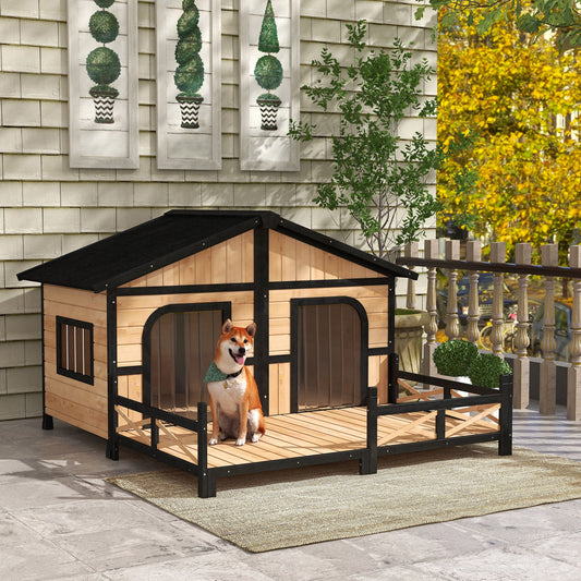 X39" Large Wooden Dog House Raised Weatherproof Rustic Log Cabin