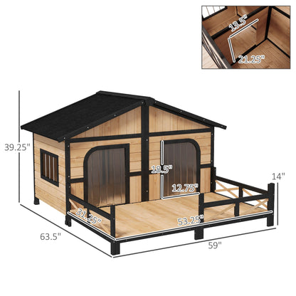 X39" Large Wooden Dog House Raised Weatherproof Rustic Log Cabin