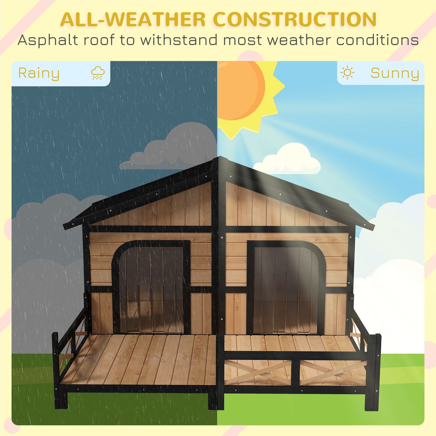 X39" Large Wooden Dog House Raised Weatherproof Rustic Log Cabin