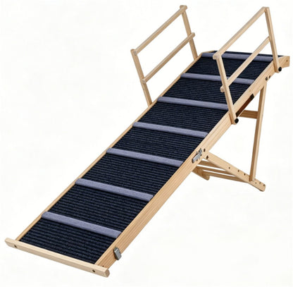 6-Level Adjustable Foldable Pet Ramp, Solid Pine Wood Non-Slip Dog