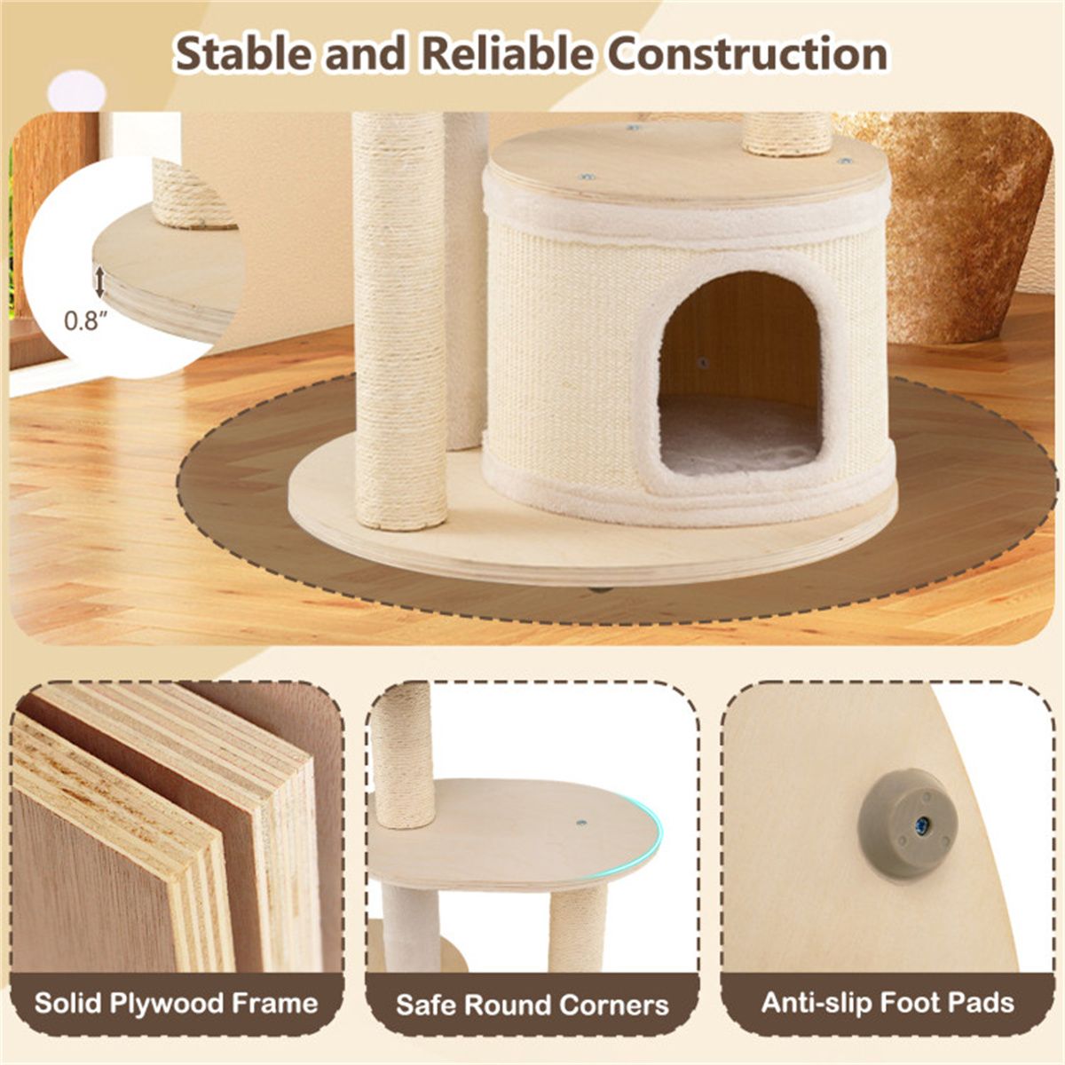 Inch Tall Wooden Cat Tree Multi-Level Cat Tower with Sisal