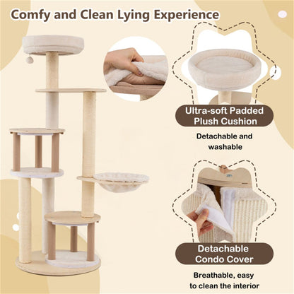 Inch Tall Wooden Cat Tree Multi-Level Cat Tower with Sisal