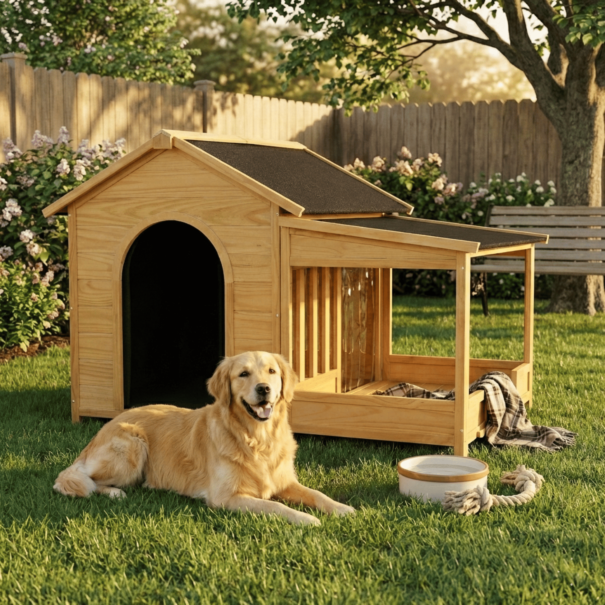 60.2" Large Outdoor Dog House with Insulated Liner for Winter