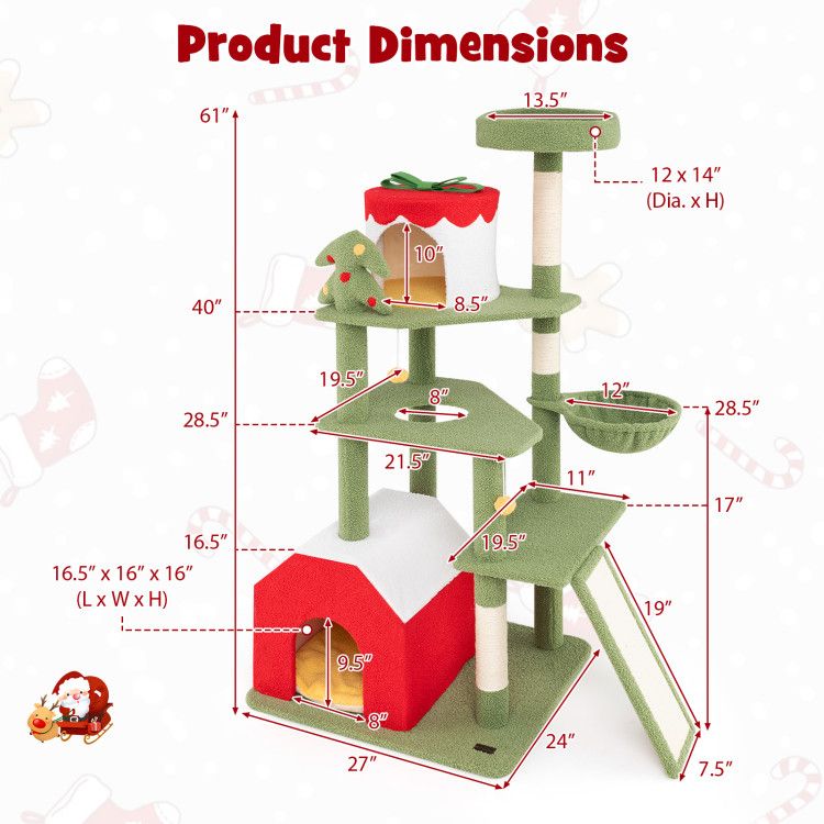 Inches Cute Christmas Cat Tree with Sisal Scratching Posts and 2
