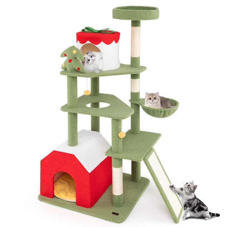 Inches Cute Christmas Cat Tree with Sisal Scratching Posts and 2