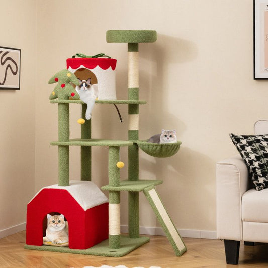 Inches Cute Christmas Cat Tree with Sisal Scratching Posts and 2