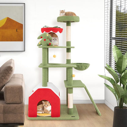 Inches Cute Christmas Cat Tree with Sisal Scratching Posts and 2