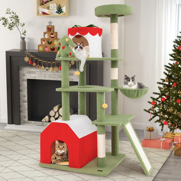 Inches Cute Christmas Cat Tree with Sisal Scratching Posts and 2