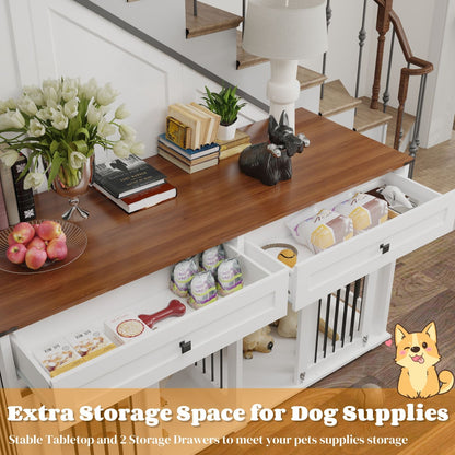 63'' Large Dog Crate Furniture for Double Dog, Wooden Dog Kennel