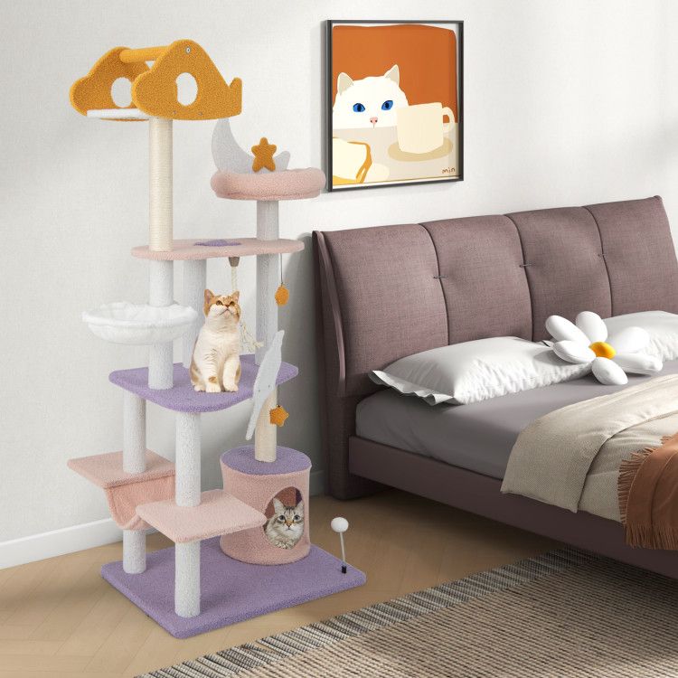 66" Cute Cat Tree Cats Multi-Level Tall Cat Tower with Sisal