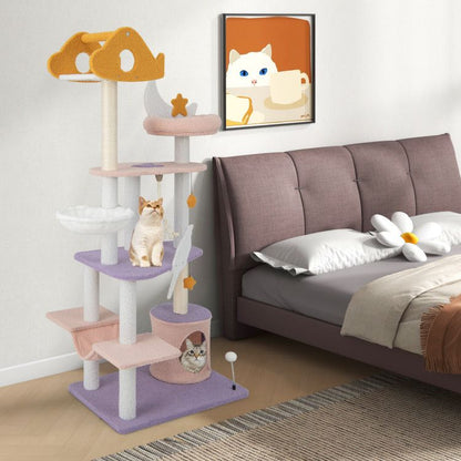 66" Cute Cat Tree Cats Multi-Level Tall Cat Tower with Sisal