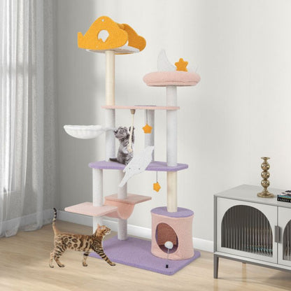 66" Cute Cat Tree Cats Multi-Level Tall Cat Tower with Sisal