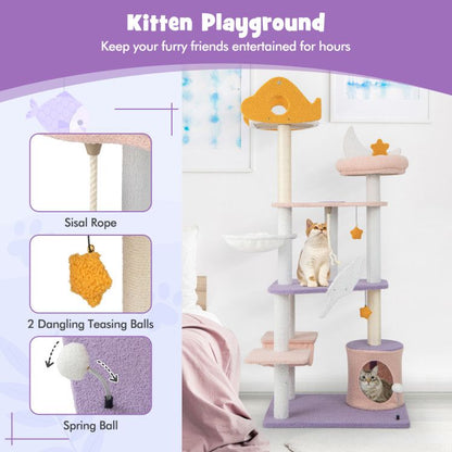 66" Cute Cat Tree Cats Multi-Level Tall Cat Tower with Sisal