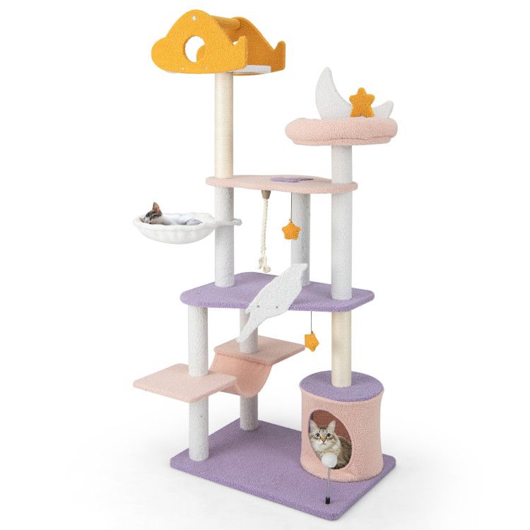 66" Cute Cat Tree Cats Multi-Level Tall Cat Tower with Sisal
