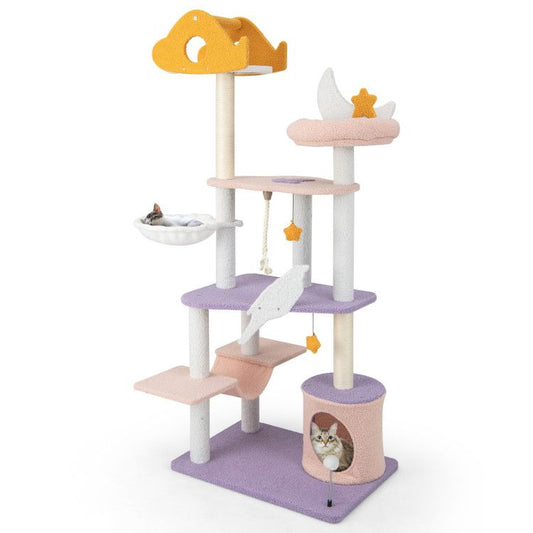 66" Cute Cat Tree Cats Multi-Level Tall Cat Tower with Sisal