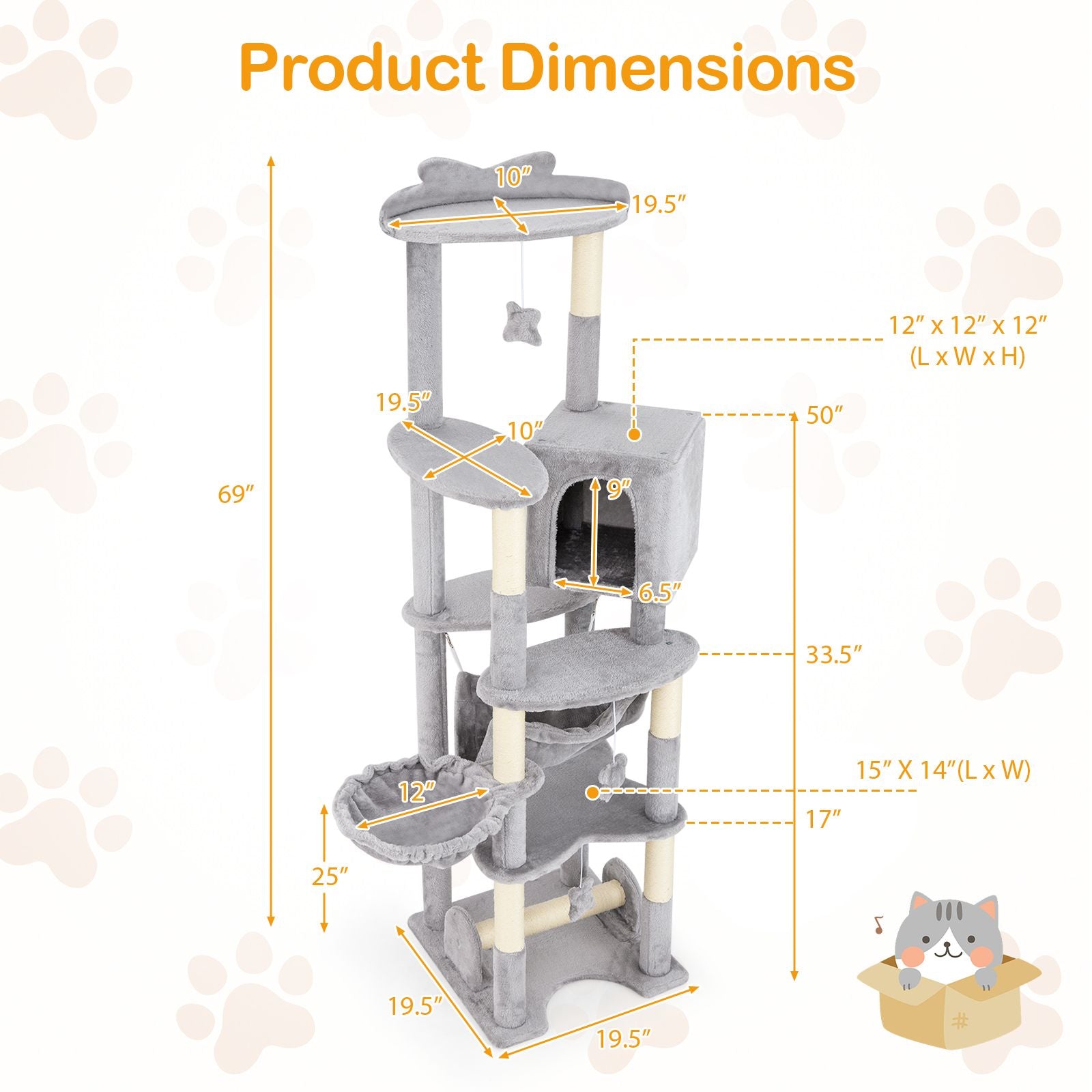 Inch Multi-Level Cat Tree with Top Perch and Cozy Condo