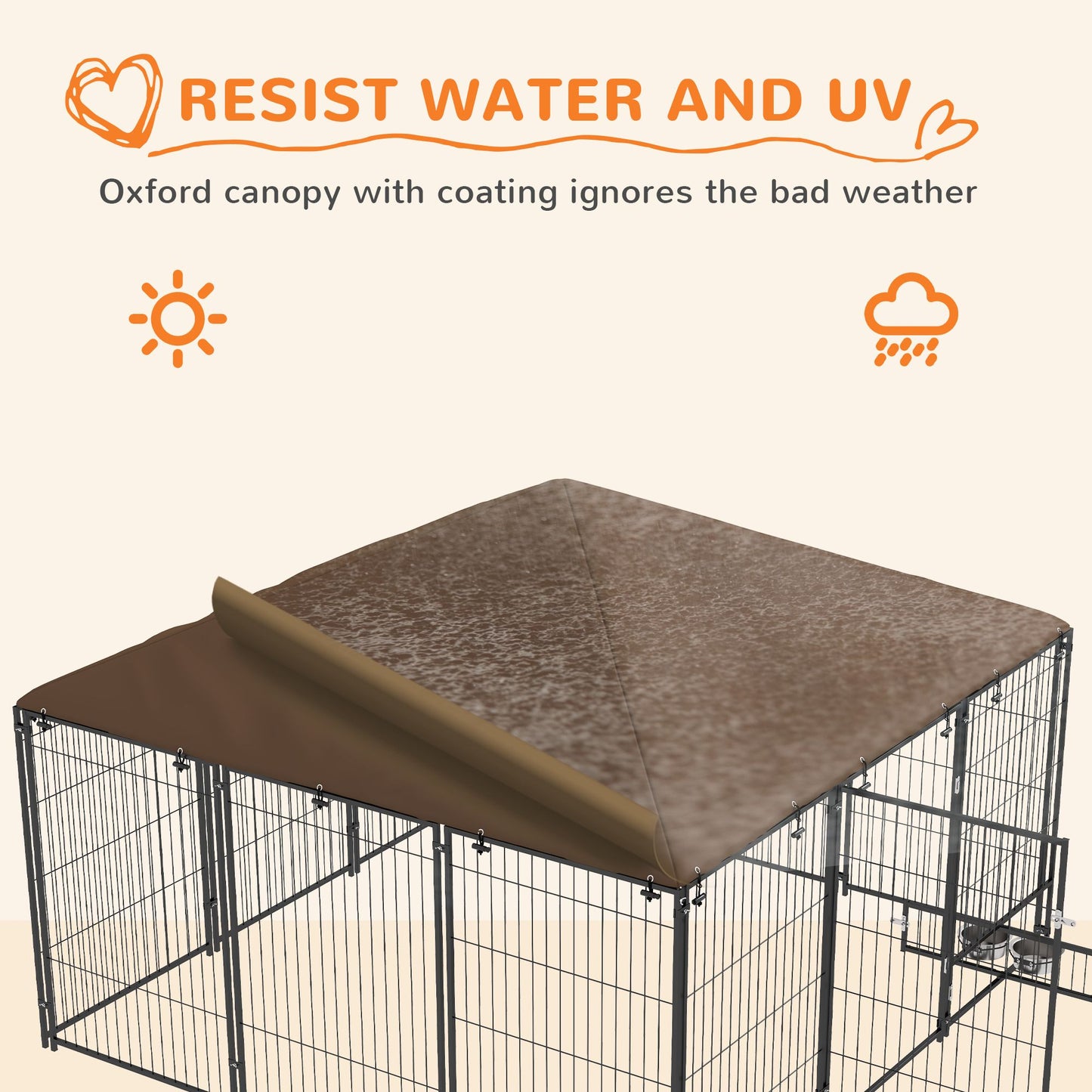 6.9 X5' Outdoor Dog Kennel with Canopy, Coffee Garden Playpen Fence