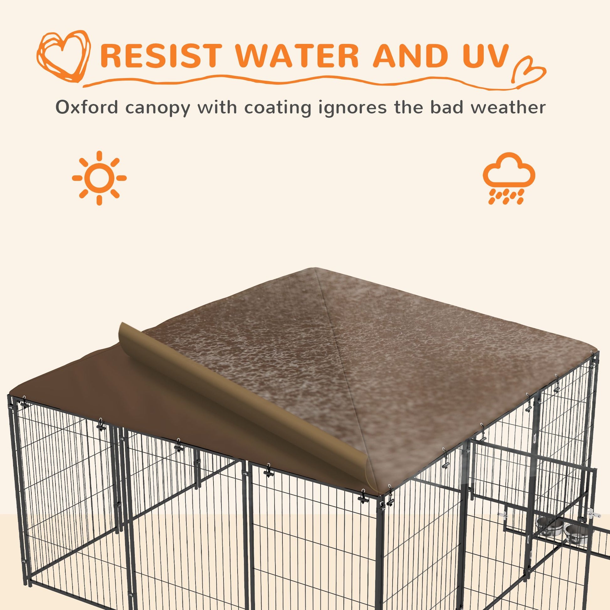 6.9 X5' Outdoor Dog Kennel with Canopy, Coffee Garden Playpen Fence