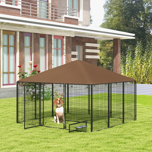 6.9 X5' Outdoor Dog Kennel with Canopy, Coffee Garden Playpen Fence