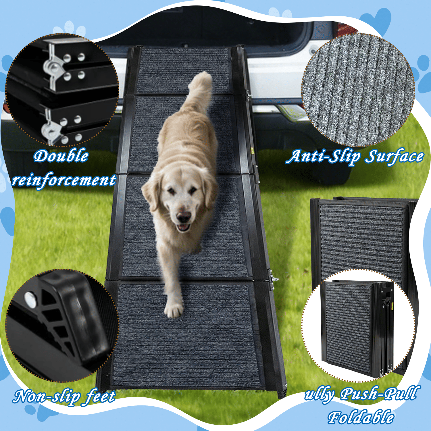 Wide Folding Dog Ramp for Car, SUV & Truck – Portable Pet Ramp