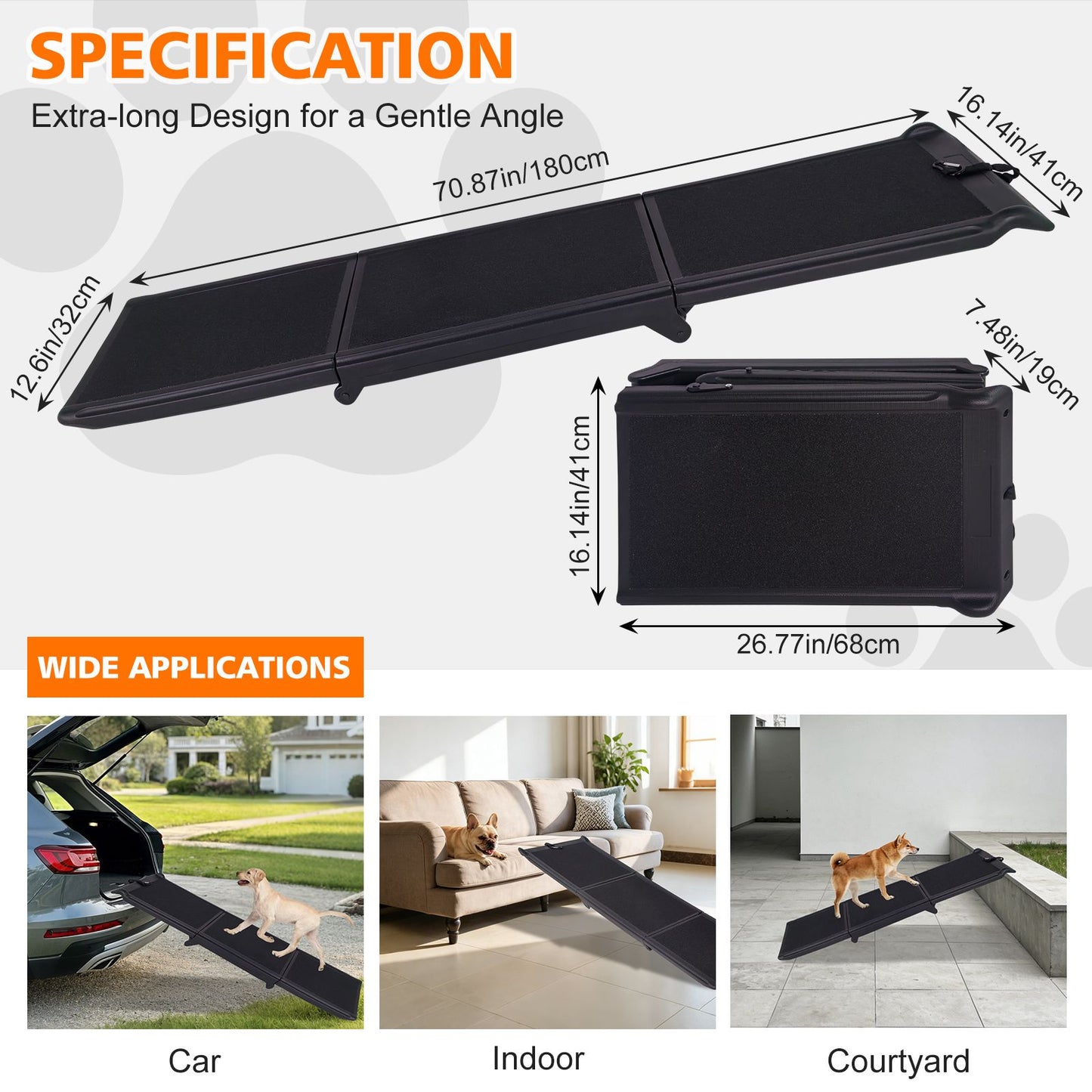 Easy-Fold, Lightweight and Portable Dog Ramp for Car Foldable Dog