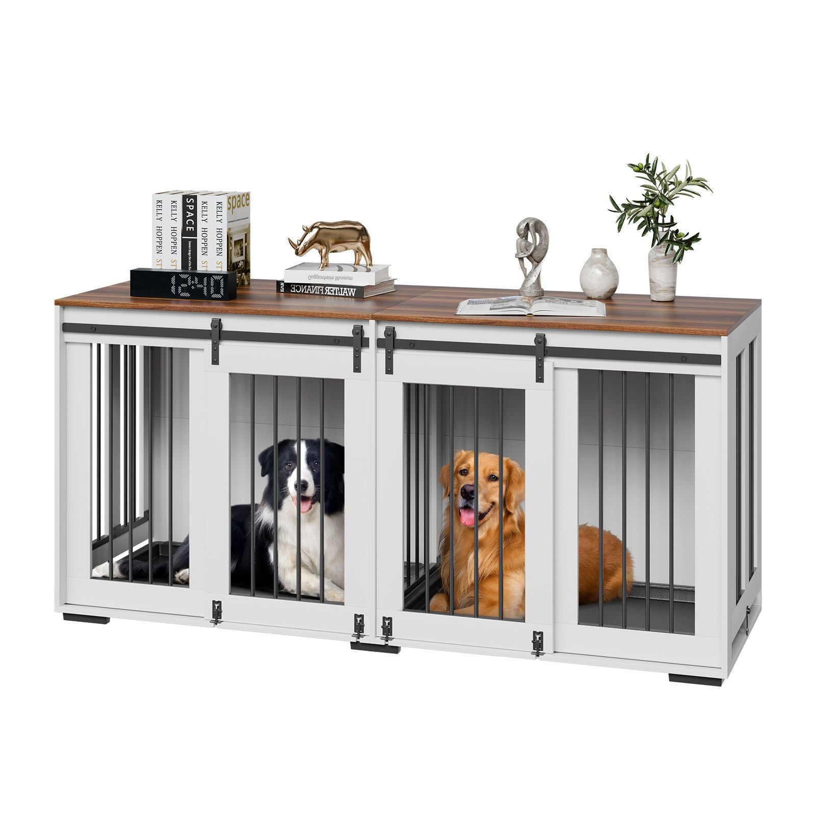 72" Dog Crate Furniture for 2 Dogs, Double Dog Crate Furniture