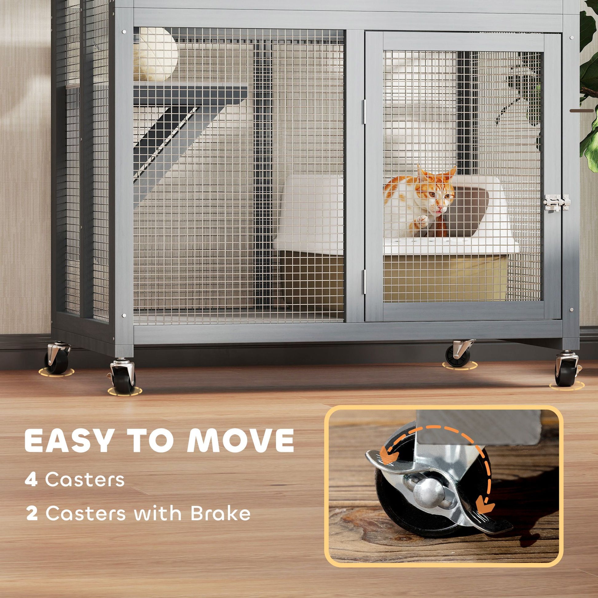 74" Wooden Outdoor Cat House Catio with High Weight Capacity, Cat