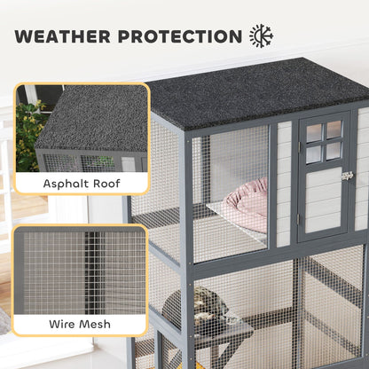 74" Wooden Outdoor Cat House Catio with High Weight Capacity, Cat